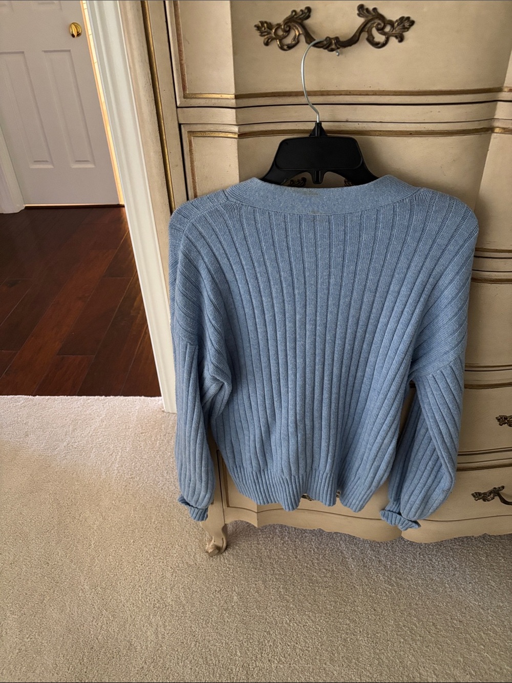 CAbi Powder Blue Ribbed V-Neck Button Front Cardigan - Picture 4 of 4